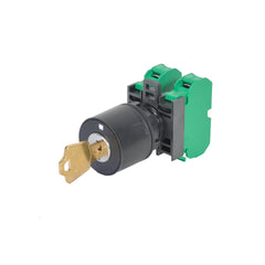 C3 Controls W22KS2-KRA-10/20 W22KS2-KRA-10/20 - 22mm IEC Keyed Selector Switch, 2-Pos./Maintained, Black Bezel/White Indicator, NO Contact Block, 2NO Contact Blocks  | Blackhawk Supply