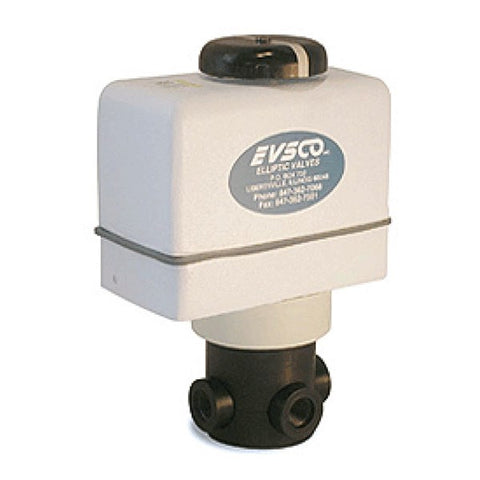 EVSCO 444-PP-BEL-RE12 1/2" 4 Position 4-Way Polypropylene Bottom Entry Electric Actuated 12VDC  | Blackhawk Supply