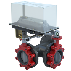 Bray 3LNE-25S32/DCM24-310-A-WS 2.5" 3-Way Lugged Butterfly Valve Resilient | ANSI Class 125/150 | DI body | NDI Disc | CV 98 | Damper & Valve actuator | 24 Vac | 310 lb-in | modulating | Non-Spring Return | SW  | Blackhawk Supply