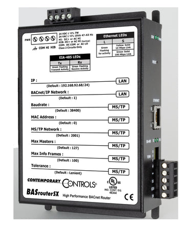 Contemporary Controls BASRTSX-B/P BACnet/IP to MS/TP to Ethernet Router with SSL Panel Mount  | Blackhawk Supply