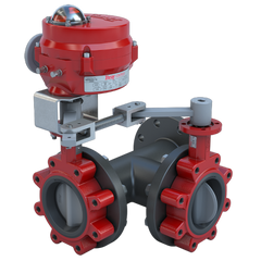 Bray 3LNE-02S31/70-24-0081SV Butterfly Valve | 3 Way | Flow Configuration 1 | 2 Inch | Nylon Coated Disc | 175 PSI | 24 VAC Non-Spring Return Actuator | Modulating Control  | Blackhawk Supply