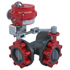 Bray 3LSE-06S35/70-24-0081H Butterfly Valve | 3 Way | Flow Configuration 5 | 6 Inch | Stainless Disc | 175 PSI | 24 VAC Non-Spring Return Actuator With Heater | On-Off Control  | Blackhawk Supply