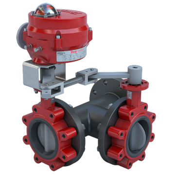 Bray 3LNE-03S31/70-0081H Butterfly Valve | 3 Way | Flow Configuration 1 | 3 Inch | Nylon Coated Disc | 175 PSI | 120 VAC Non-Spring Return Actuator With Heater | On-Off Control  | Blackhawk Supply