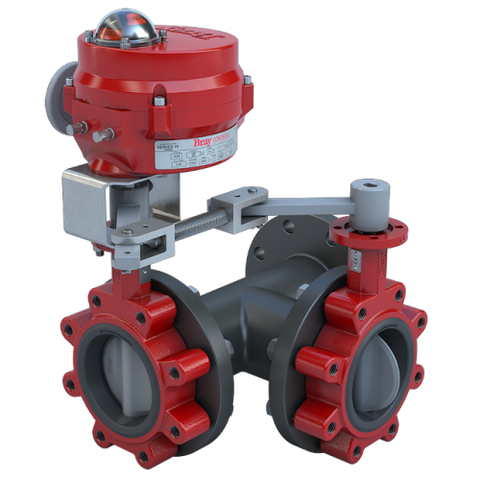 Bray 3LSE-06L31/70-24-0081H Butterfly Valve | 3 Way | Flow Configuration 1 | 6 inch | Stainless Disc | 50 PSI | 24 VAC Non-Spring Return Actuator With Heater | On-Off Control  | Blackhawk Supply