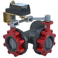 3LNE-25S31/DM24-210 | Butterfly Valve | 3 Way | Flow Configuration 1 | 2.5 Inch | Nylon Coated Disc | 175 PSI | 24 VAC/DC Non-Spring Return Actuator | Modulating Control | Bray