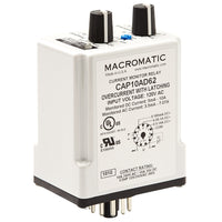 CAP10AD62 | Current Monitor Relay | Plug-in | 5ma - 10A DC | 120VAC | 10A SPDT | Start-Up Sensing Delay : 0.1 - 10 Sec. | Macromatic