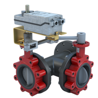 3LSE-25S35/DMS24-180 | Butterfly Valve | 3 Way | Flow Configuration 5 | 2.5 Inch | Stainless Disc | 175 PSI | 24 VAC/DC Spring Return Actuator | Modulating Control | Bray