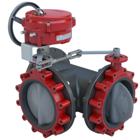 Bray 3LSE-14S39/70-0651SVH Butterfly Valve | 3 Way | Flow Configuration 9 | 14 Inch | Stainless Disc | 150 PSI | 120 VAC Non-Spring Return Actuator With Heater | Modulating Control  | Blackhawk Supply