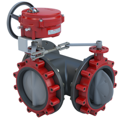 Bray 3LSE-14S33/70-0651SV Butterfly Valve | 3 Way | Flow Configuration 3 | 14 Inch | Stainless Disc | 150 PSI | 120 VAC Non-Spring Return Actuator | Modulating Control  | Blackhawk Supply