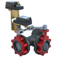 3LSE-03S39/DCS24-140-D | Butterfly Valve | 3 Way | Flow Configuration 9 | 3 Inch | Stainless Disc | 175 PSI | DUAL Mounted 24 VAC/DC Spring Return Actuators | On-Off Control | Bray