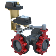 Bray 3LNE-25S38/DCS24-140-TA-D 2.5" 3-Way Lugged Butterfly Valve Resilient | ANSI Class 125/150 | DI body | NDI Disc | CV 185 | 24 Vac/Dc | 160 lb-in | on/off or floating | Spring Return | SW | Dual  | Blackhawk Supply