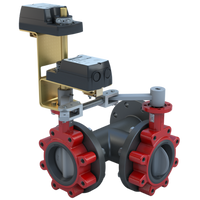 3LNE-03S33/DCS120-140-D | Butterfly Valve | 3 Way | Flow Configuration 3 | 3 Inch | Nylon Coated Disc | 175 PSI | DUAL Mounted 120 VAC Spring Return Actuators | On-Off Control | Bray