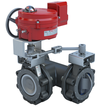 Bray MKL3-5060/70-24-0201SVH-BBU 6" 3-Way Lugged Butterfly valve High Performance | ANSI Class 150 | CS body | CV 510 | 24 VAC/30VDC | Modulating | 2000 lb-in | NEMA 4 | Heater | & Battery Backup unit  | Blackhawk Supply