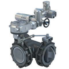 Bray MKL3-9160/AU-2130SV 16" 3-Way Lugged Butterfly valve High Performance | ANSI Class 150 | CS body | CV 3700 | 120 VAC | Modulating | 21300 lb-in | NEMA 4  | Blackhawk Supply