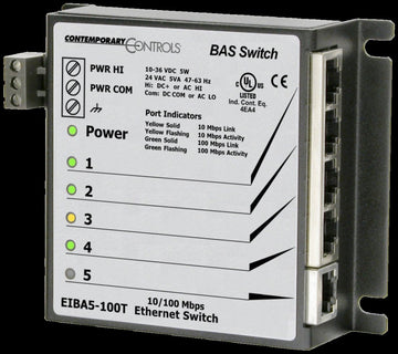 Contemporary Controls EIBA5-100T 5-Port 10/100Mbps Panel Mount BAS Switch  | Blackhawk Supply