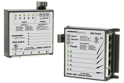 Contemporary Controls EIBA5-100T 5-port 10BASE-T/100BASE-TX switching hub, panel mount  | Blackhawk Supply