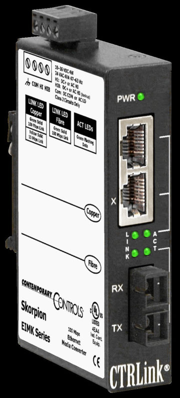 Contemporary Controls EIMK-100T/FCS Skorpion 100BASE-TX/100BASE-FX SM SC-Fiber Media Converter  | Blackhawk Supply