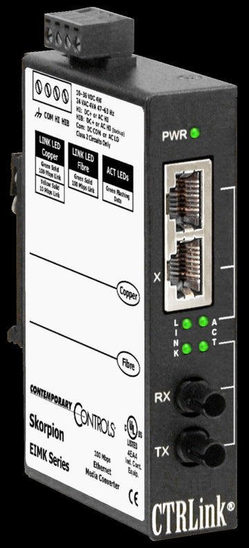 Contemporary Controls EIMK-100T/FT Skorpion 100BASE-TX/100BASE-FX MM ST-Fiber Media Converter  | Blackhawk Supply