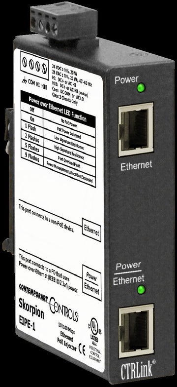 Contemporary Controls EIPE-1 Skorpion PoE Mid-Span Power Injector  | Blackhawk Supply