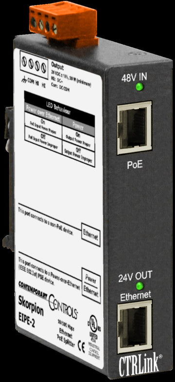 Contemporary Controls EIPE-2 Skorpion PoE Mid-Span Power Splitter  | Blackhawk Supply