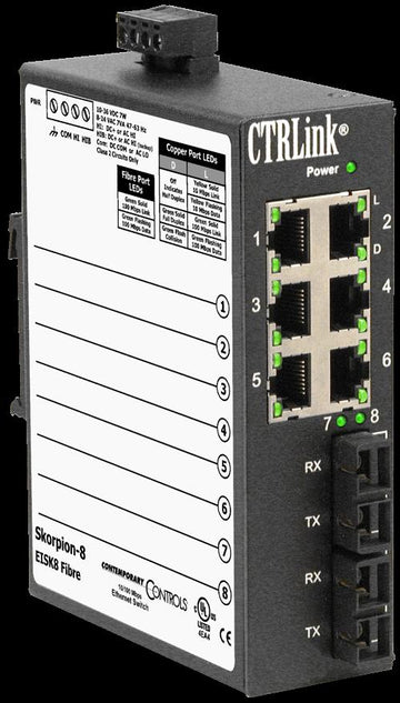 Contemporary Controls EISK8-100T/FCS Skorpion 6-Port 10/100Mbps 2-Port SM SC-fiber Switch  | Blackhawk Supply