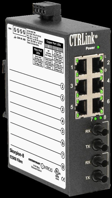 Contemporary Controls EISK8-100T/FT Skorpion 6-Port 10/100Mbps 2-Port MM ST-fiber Switch  | Blackhawk Supply