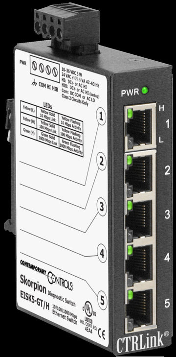 Contemporary Controls EISK5-GT/H Skorpion 5-Port GigE Diagnostic Switch  | Blackhawk Supply