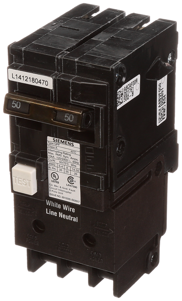 Siemens Electrical QF250A BRKR QPF GFCI 5mA 2P 240V 50A 10KA  | Blackhawk Supply