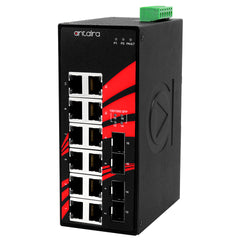 Antaira LNX-1604G-SFP-T 16-Port Industrial Gigabit Unmanaged Ethernet Switch | w/12*10/100/1000Tx + 4*100/1000 SFP Slots; EOT: -40 to 75C  | Blackhawk Supply