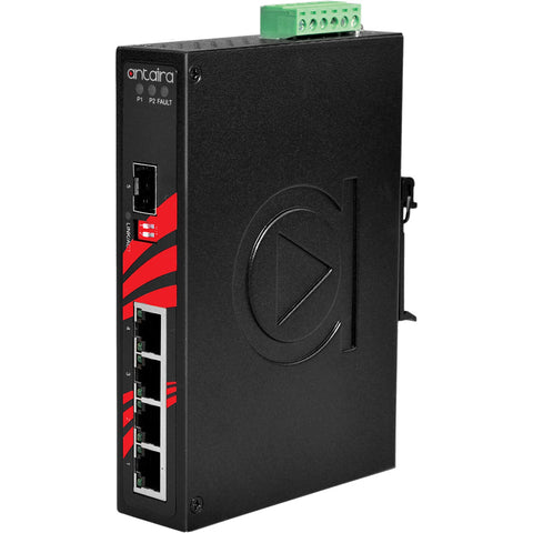 Antaira LNX-0501G-SFP 5-Port Industrial Unmanaged Ethernet Switch | w/4*10/100/1000Tx + 1*100/1000 SFP slot  | Blackhawk Supply
