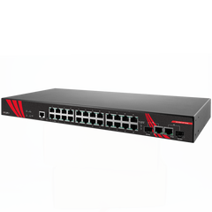 Antaira LMX-2602G-SFP 26-Port Industrial Gigabit Managed Ethernet Switch | w/24*10/100/1000Tx RJ45 and 2*Gigabit Combo Ports (2*10/100/1000Tx RJ45 and 2*100/1000 SFP Slots)  | Blackhawk Supply