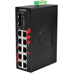Antaira LNP-1002C-SFP 10-Port Industrial PoE+ Gigabit Unmanaged Ethernet Switch | w/8*10/100Tx + 2*Gigabit Combo (2*10/100/1000 RJ45 | and 2*100/1000 SFP Slot)  | Blackhawk Supply