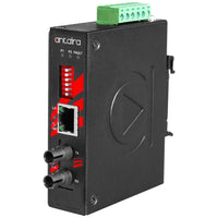 IMP-C100-ST-M-T | Compact 10/100TX To 100FX Industrial PoE+ Media Converter | Multi-Mode 2KM | ST Connector; EOT -40°C ~ 80°C | Antaira