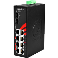 Antaira LNP-1002G-SFP-T-CC 10-Port Industrial PoE+ Unmanaged Ethernet Switch | w/ 8*10/100/1000Tx (30W/Port) + 2*100/1000 SFP Slot; EOT: - 40° ~ 75°C | 48~55VDC with Conformal Coating  | Blackhawk Supply