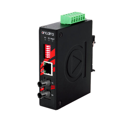 Antaira IMC-C100-ST-M Compact 10/100TX To 100FX Industrial Media Converter | Multi-Mode 2KM | ST Connector  | Blackhawk Supply