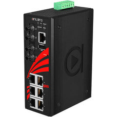 Antaira LMX-0802-ST-S3-T 8-Port Industrial Managed Ethernet Switch | w/6*10/100Tx Ports + 2*100Fx (ST) Single-Mode 30Km Fiber Ports | EoT -40~75C.  | Blackhawk Supply