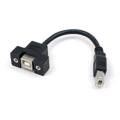 Antaira CB-USBB-USBB-15CM-K USB2.0 Cable | USB-B Male to USB-B Female with Locking Feature | 6" (15cm) | Black | Panel Mount  | Blackhawk Supply