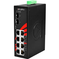 LNP-1002G-SFP-T-CC | 10-Port Industrial PoE+ Unmanaged Ethernet Switch | w/ 8*10/100/1000Tx (30W/Port) + 2*100/1000 SFP Slot; EOT: - 40° ~ 75°C | 48~55VDC with Conformal Coating | Antaira