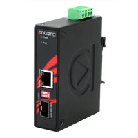 IMP-C1000-SFP-T | Compact Industrial Gigabit PoE+ Ethernet-to-Fiber Media Converter | 1*10/100/1000TX (PSE: 30W) to 1*100/1000 SFP Slot; EOT: -40° to 80°C | Antaira