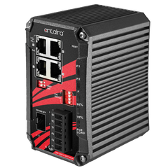 Antaira LNP-C501G-SFP-bt-24-T 5-Port Compact Industrial Gigabit IEEE 802.3bt PoE++ Unmanaged Ethernet Switch | 4*10/100/1000TX (90W/Port) | 1*100/1000 SFP Slot; 9~55VDC Power Input; EOT: -40°C to 75°C  | Blackhawk Supply
