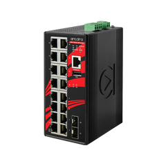 Antaira LMX-1802G-SFP 18-Port Industrial Gigabit Light Layer 3 Managed Ethernet Switch | w/16*10/100/1000Tx Ports + 2*100/1000 SFP ports  | Blackhawk Supply