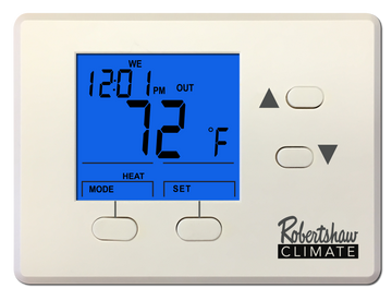 ROBERTSHAW RS1100-72 24v/Millivolt Digital Heat Only Programmable / Non Programmable Single Stage Battery Powered Landlord Low Temp Thermostat With Back Lighting 72F Max Thermostat 2 Wire  | Blackhawk Supply