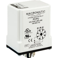 PCPU | 3-phase monitor relay | 190-500 VAC | 8 pin SPDT 10 amp relay | phase reversal - fixed trip | Macromatic