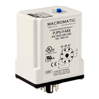 PJPU-FA8X | 3-phase monitor relay | 190-500 VAC | 8 pin plug-in 5 Amp SPDT and SPNO relay | phase loss | reversal | unbalance (alarm-no trip) | over/under voltage - fixed | Macromatic