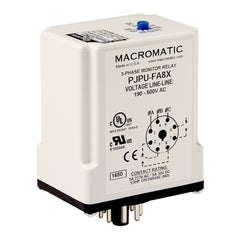 Macromatic PJPU-FA8X 3-phase monitor relay | 190-500 VAC | 8 pin plug-in 5 Amp SPDT and SPNO relay | phase loss | reversal | unbalance (alarm-no trip) | over/under voltage - fixed  | Blackhawk Supply