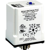 PMPU-FA8 | 3-phase monitor relay | 190-500 VAC | 8 pin plug-in 10 Amp SPDT relay | phase loss | reversal | unbalance | over/under voltage - fixed | Macromatic