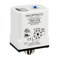 PMPU-FA8X | 3-phase monitor relay | 190-500 VAC | 8 pin plug-in 5 Amp SPDT and SPNO relay | phase loss | reversal | unbalance | over/under voltage - fixed | Macromatic
