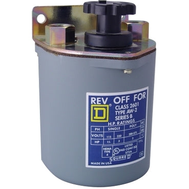 Square D 2601BW1 Switch, reversing drum, 5HP at 575VAC single phase, 7.5HP at 575VAC polyphase, handle operated, NEMA 4 enclosure  | Blackhawk Supply