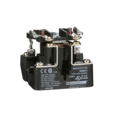 Square D 8501CO7V20 Power Relay, Type C, 2 HP, 30A resistive at 300 VAC, DPST, 2 normally open contacts, 120 VAC coil  | Blackhawk Supply
