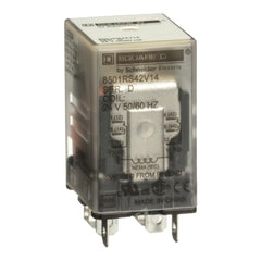 Square D 8501RS42V14 Plug in relay, Type R, miniature, 1 HP at 277 VAC, 15A resistive at 120 VAC, 8 blade, DPDT, 2 NO, 2 NC, 24 VAC coil  | Blackhawk Supply